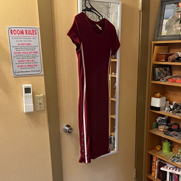 NOBO Burgundy Midi Dress with White Stripes - Picture 1 of 2